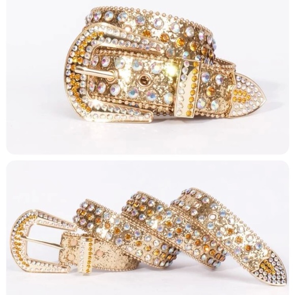 New Gorgeous Gold Embellished Rhinestone Western Decor Belt 7 Adjustable Holes - Picture 1 of 11